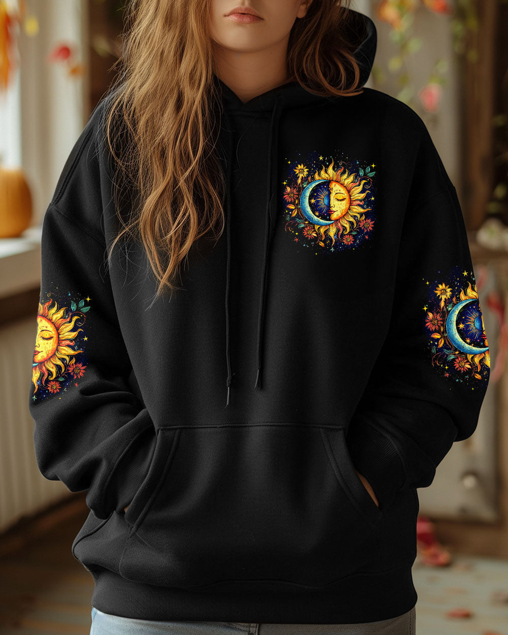 Live by the Sun Feel by the Moon Cosmic Sun Moon Stars Boho AOP Shirts _4_ rvP8g