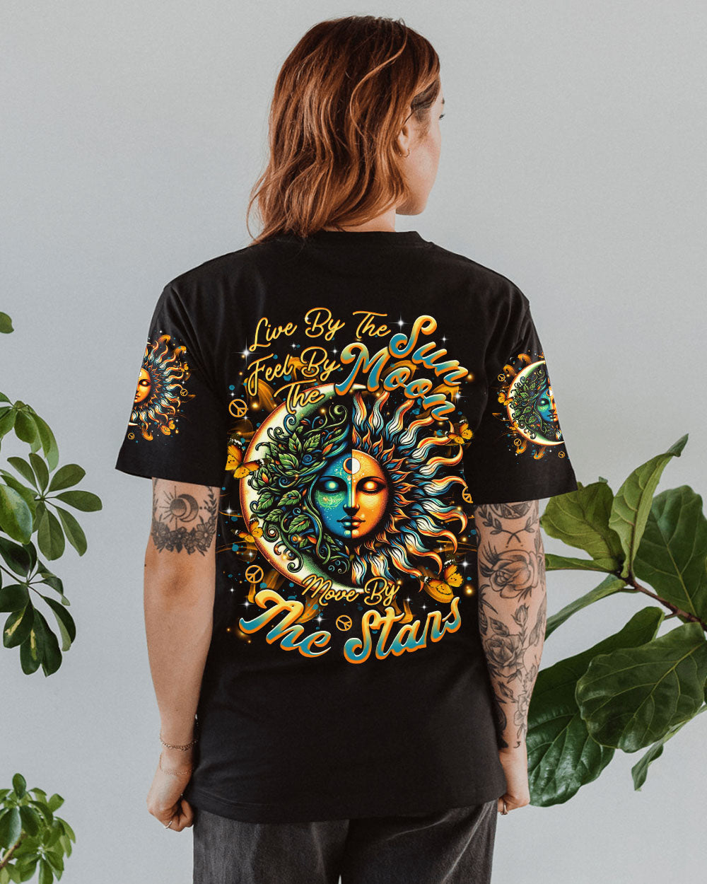 Live by the Sun Feel by the Moon Move by the Stars Celestial Moon and Sun AOP Shirts _3_ vhijz