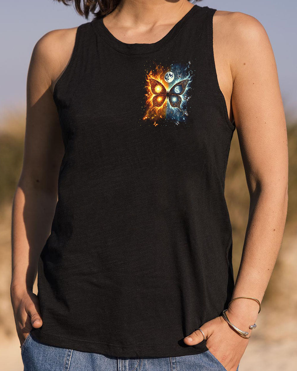 Live by the Sun Feel by the Moon Move by the Stars Cosmic Butterfly AOP Shirts _10_ vVF5g