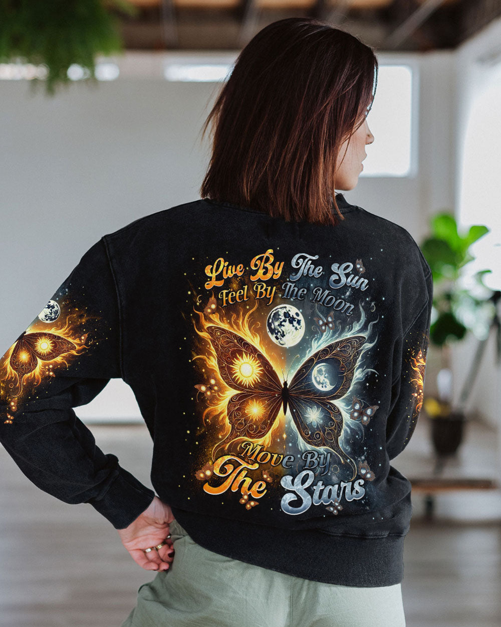 Live by the Sun Feel by the Moon Move by the Stars Cosmic Butterfly AOP Shirts _12_ Xx0vV