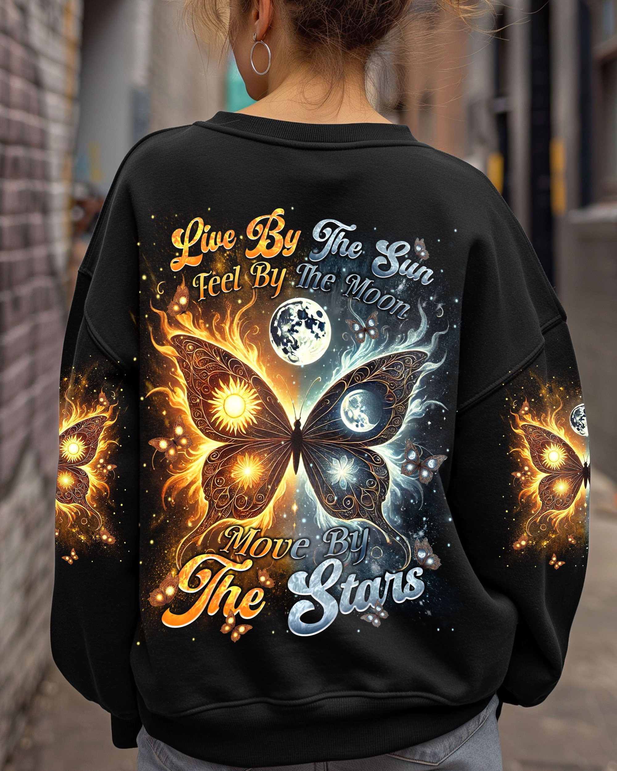 Live by the Sun Feel by the Moon Move by the Stars Cosmic Butterfly AOP Shirts _7_ cTa62
