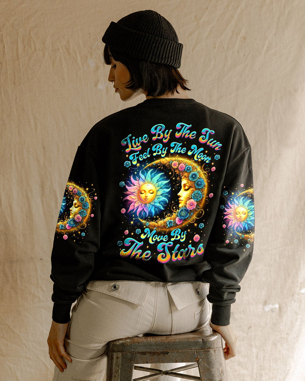 Live by the Sun Feel by the Moon Move by the Stars Spiritual Celestial AOP Shirts _12_ sLezP