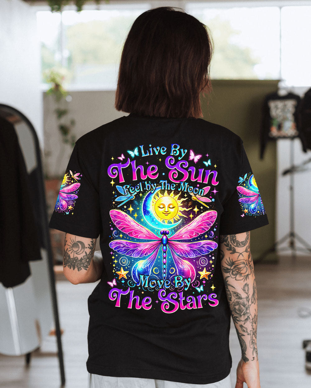 Live by the Sun Feel by the Moon Move by the Stars Spiritual Dragonfly AOP Shirts _12_ 25SGk