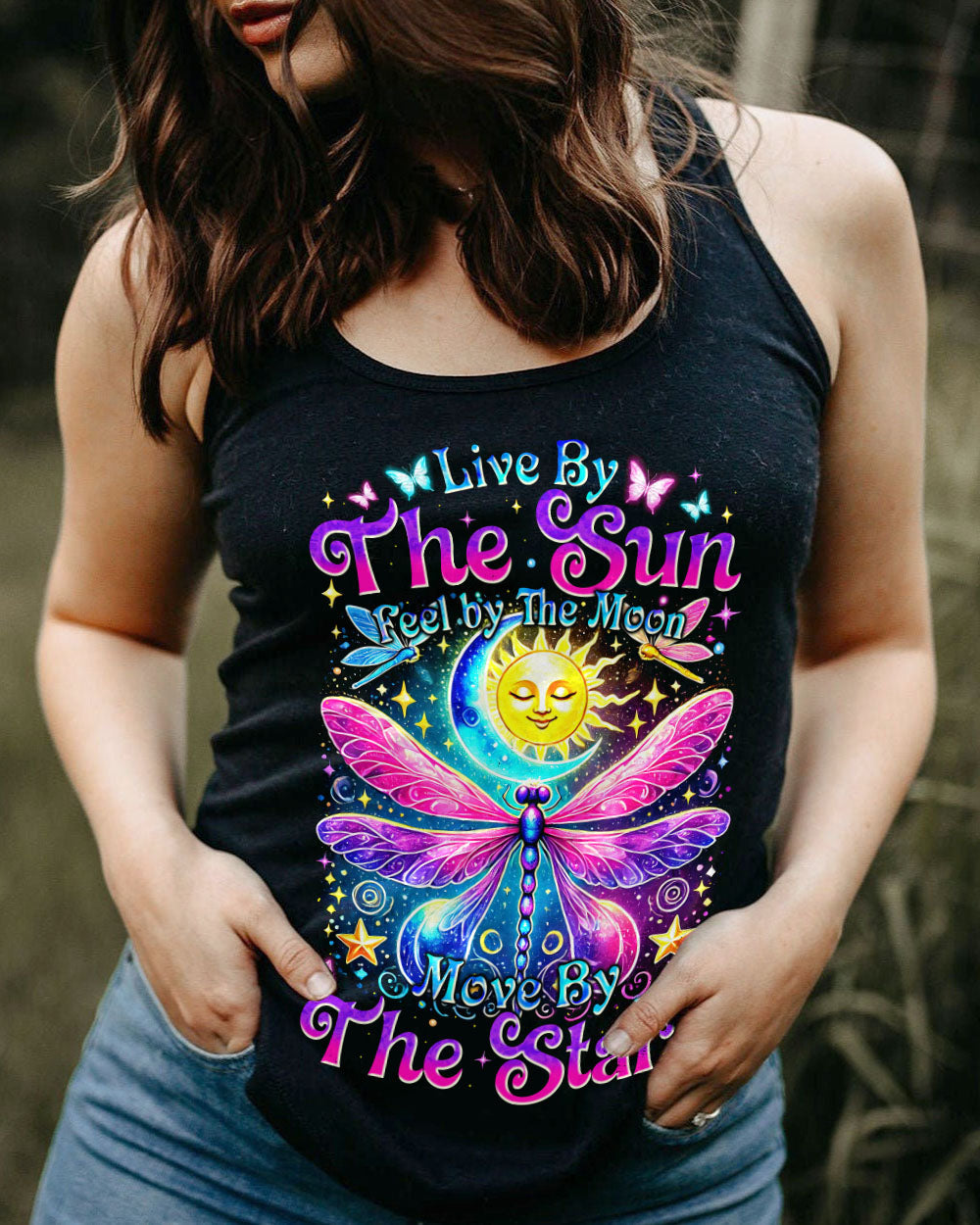 Live by the Sun Feel by the Moon Move by the Stars Spiritual Dragonfly AOP Shirts _6_ kDAa8