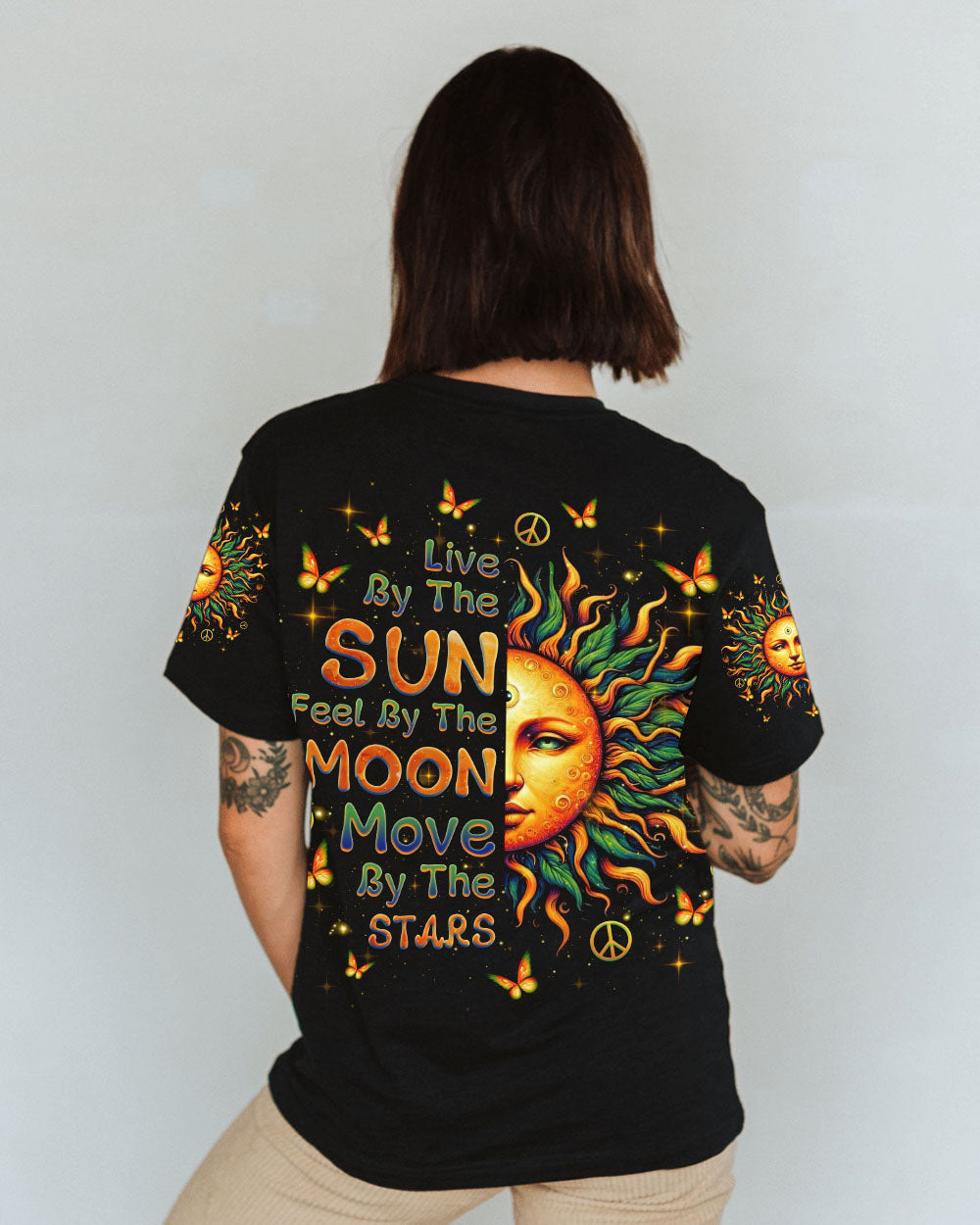 Live by the Sun Feel by the Moon Move by the Stars Sun Moon Face AOP Shirts _10_ bxdBD