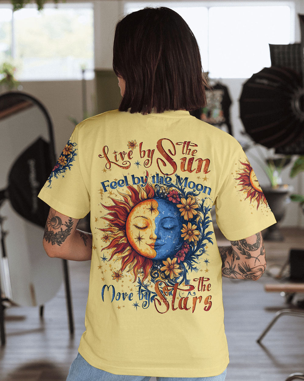 Live by the Sun Feel by the Moon Move by the Stars Sun Moon Stars Graphic AOP Shirts _8_ 4Q0YF