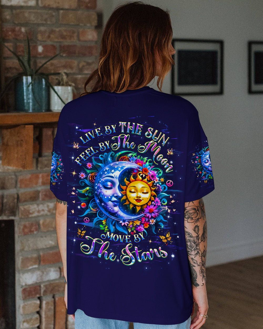 Live by the Sun Feel by the Moon Move by the Stars Sun and Moon Graphic AOP Shirts _1_ bLv5k