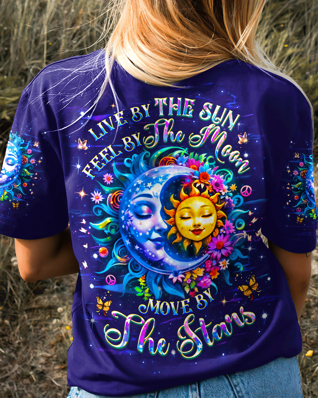 Live by the Sun Feel by the Moon Move by the Stars Sun and Moon Graphic AOP Shirts _1_ fyGl1