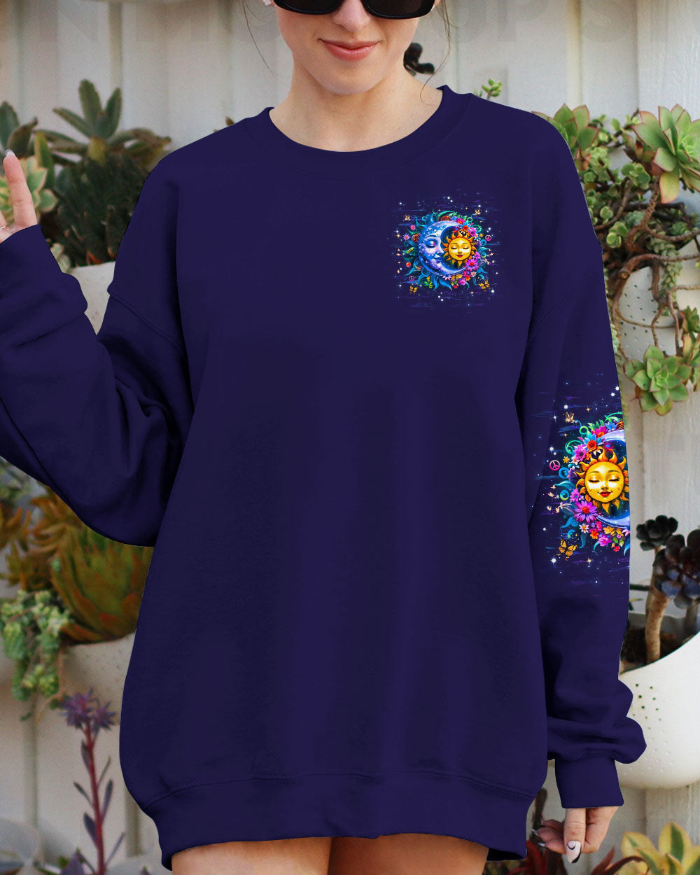 Live by the Sun Feel by the Moon Move by the Stars Sun and Moon Graphic AOP Shirts _8_ 4IiE7