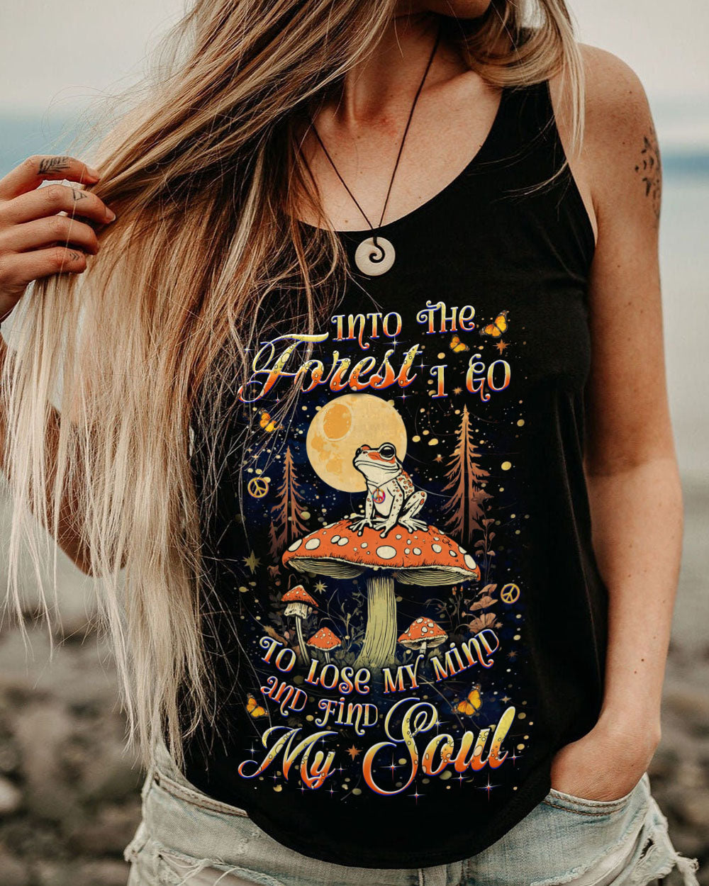 Lose My Mind and Find My Soul Frog with Mushroom Into the Forest AOP Shirts _9_ g18Wa