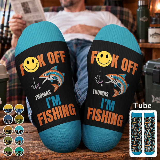 Fk Off I'm Fishing - Personalized Crew Sock - Gift For Fisherman