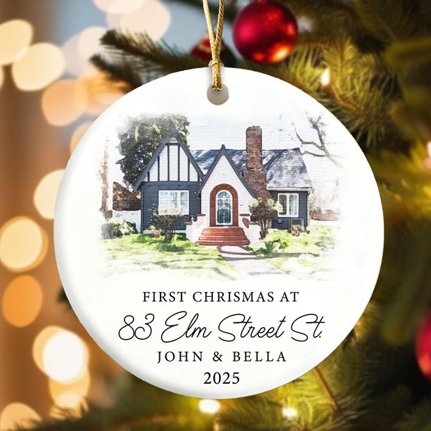 Custom Photo Watercolor New Home - Personalized Ceramic Ornament - Christmas Gift For Family | HN02