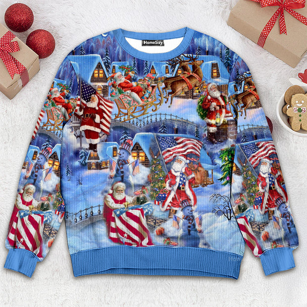 America Christmas Patriotic Santa Claus - 3D Ugly Sweater Sweatshrit QT309704