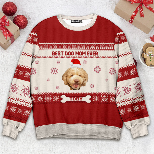 Personalized Custom Name Photo Inserted Funny Pet Face Best Dog Mom Ever Ugly Sweater QT4112304