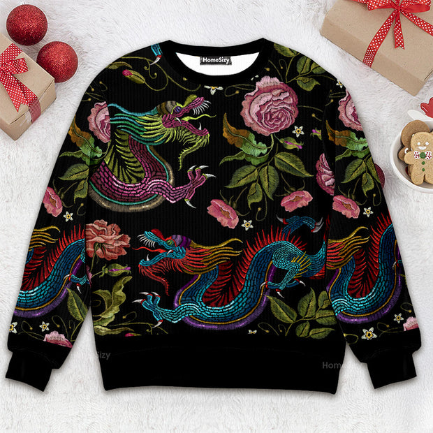 Dragons Rose Flower Pattern - 3D Ugly Christmas Sweater QT309841