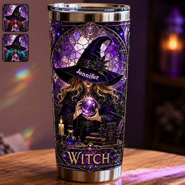 Crystal Ball Witch - Personalized Tumbler - Halloween Gifts For Her