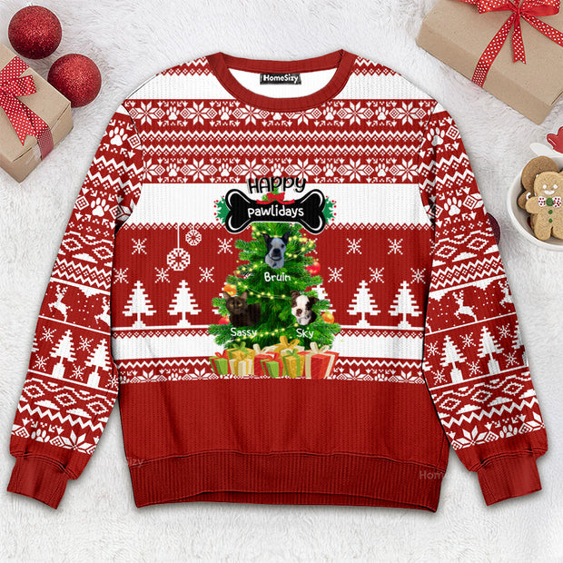 Custom Faces Funny Dog Cat Face Happy Pawlidays - Personalized Ugly Sweater QT4112303