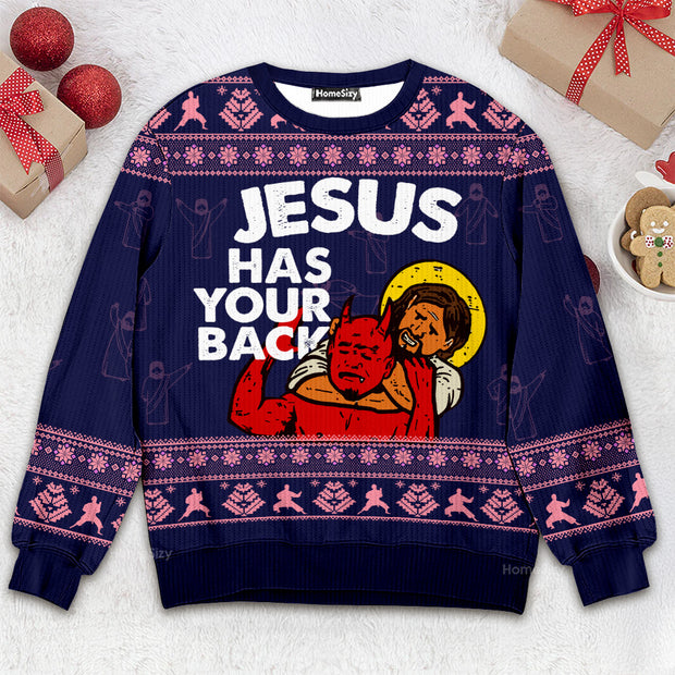 Funny Jesus Has Your Back - Christmas Gift For Adults - 3D Ugly Christmas Sweater QT309578