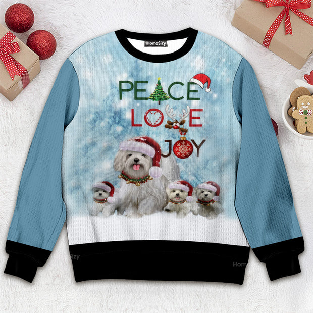 Maltese Peace Love Joy - Christmas Gift For Adults - 3D Ugly Christmas Sweater QT309551