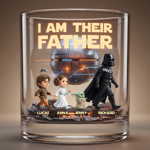Cosmic Dad and Kids - Personalized Round Glass - Gift for Father's Day