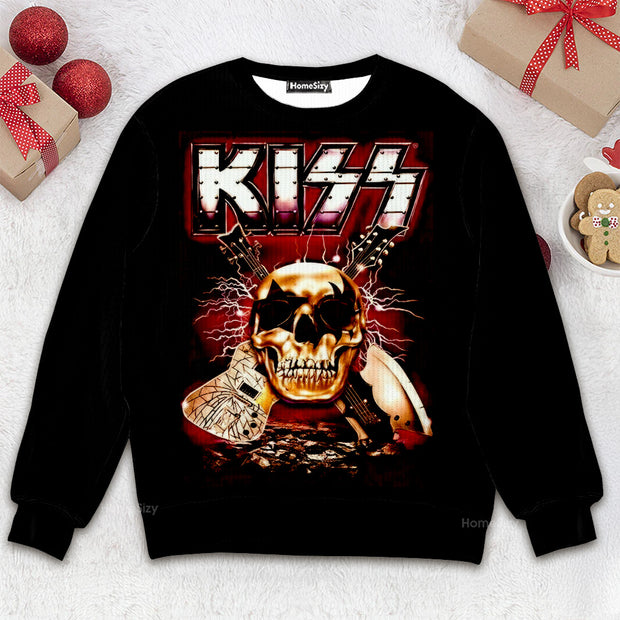 Kiss Rock Roll Skull - 3D Ugly Sweater QT309839