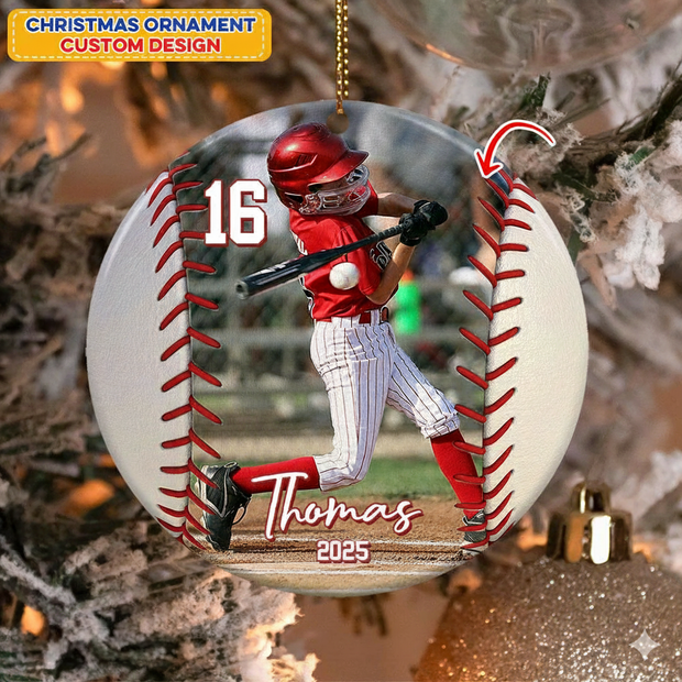 Custom Photo Baseball Christmas - Personalized Ceramic Ornament - Christmas Gift For Baseball Player, Him | HN02