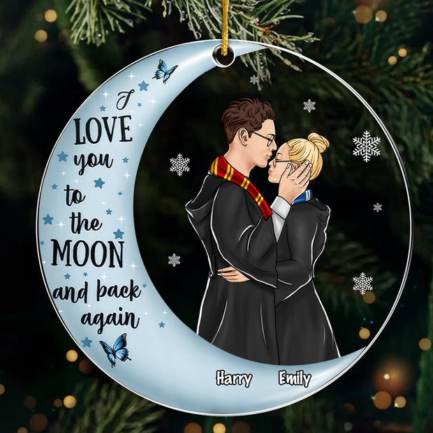 Wizard And Witch I Love You To The Moon And Back Again - Personalized Acrylic Ornament - Gift For Couples | CL20 NL122