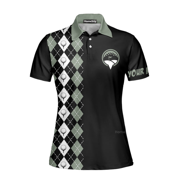 Custom Name Green Argyle Pattern Black - Personalized Women Polo QT5043001