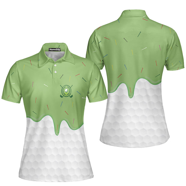 Ice Cream Melting On Golf Ball Cone Golf Short Sleeve Women Polo Shirt QT302542Lc