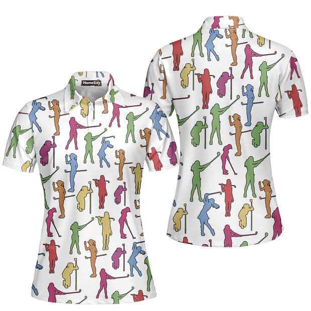 Colorful Female Golfer White Women Polo Shirt QT303026Lc
