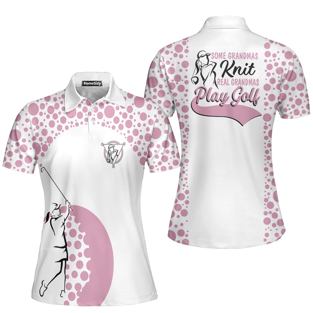 Real Grandmas Play Golf Short Sleeve Women Polo Shirt, White And Pink Golf Shirt For Ladies, Funny Female Golf Gift QT207234La