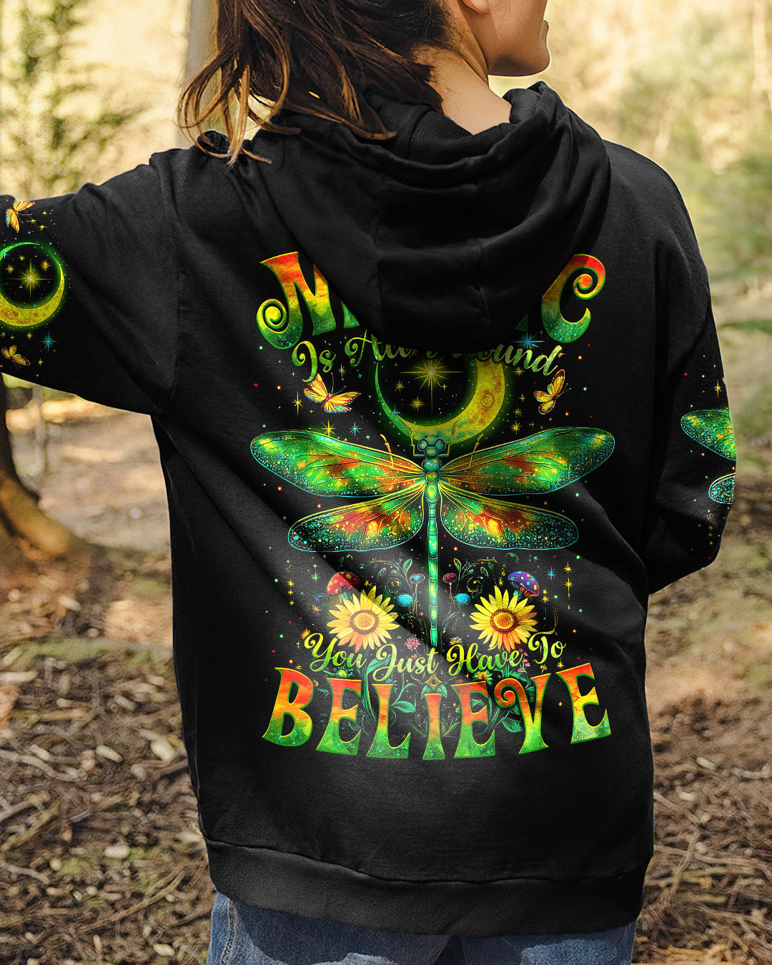 Magic Is All Around You Just Have to Believe Dragonfly and Moon Celestial Graphic AOP Shirts _12_ WgVcz