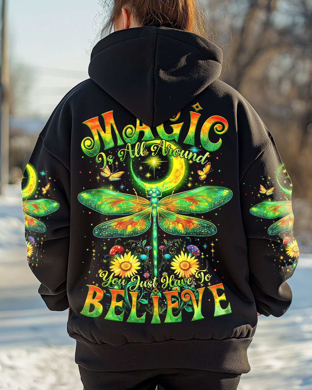 Magic Is All Around You Just Have to Believe Dragonfly and Moon Celestial Graphic AOP Shirts _5_ pJo90