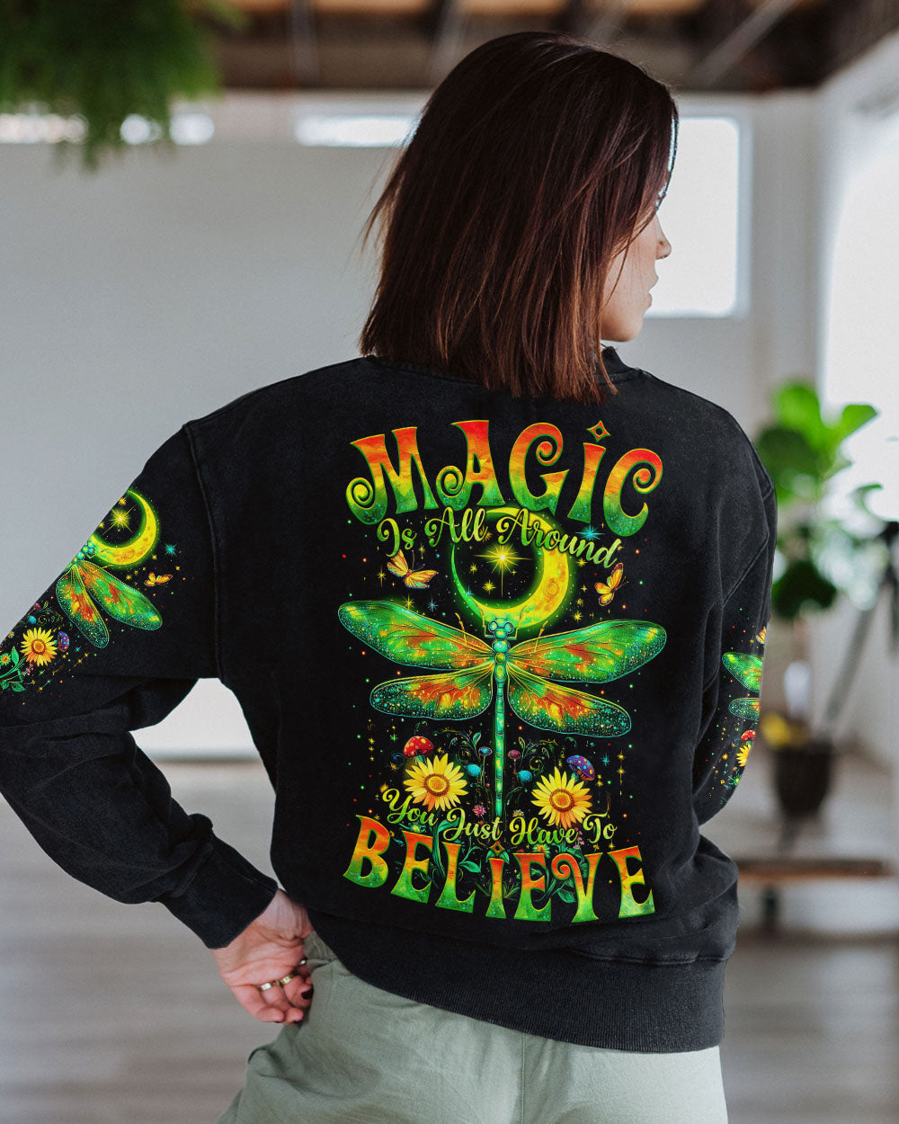 Magic Is All Around You Just Have to Believe Dragonfly and Moon Celestial Graphic AOP Shirts _7_ thuRd