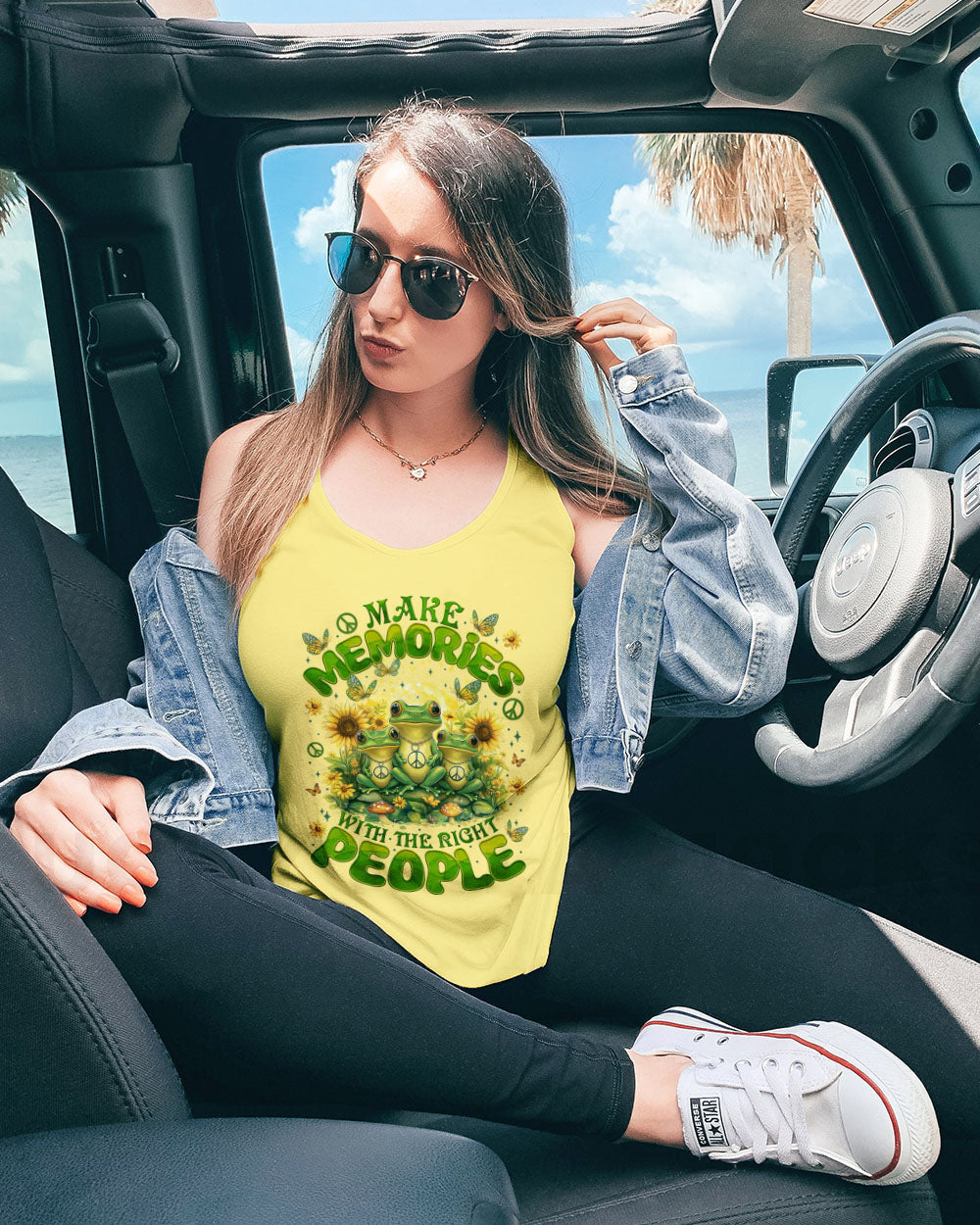 Make Memories with the Right People Cute Peaceful Frogs and Sunflowers AOP Shirts _11_ n21et