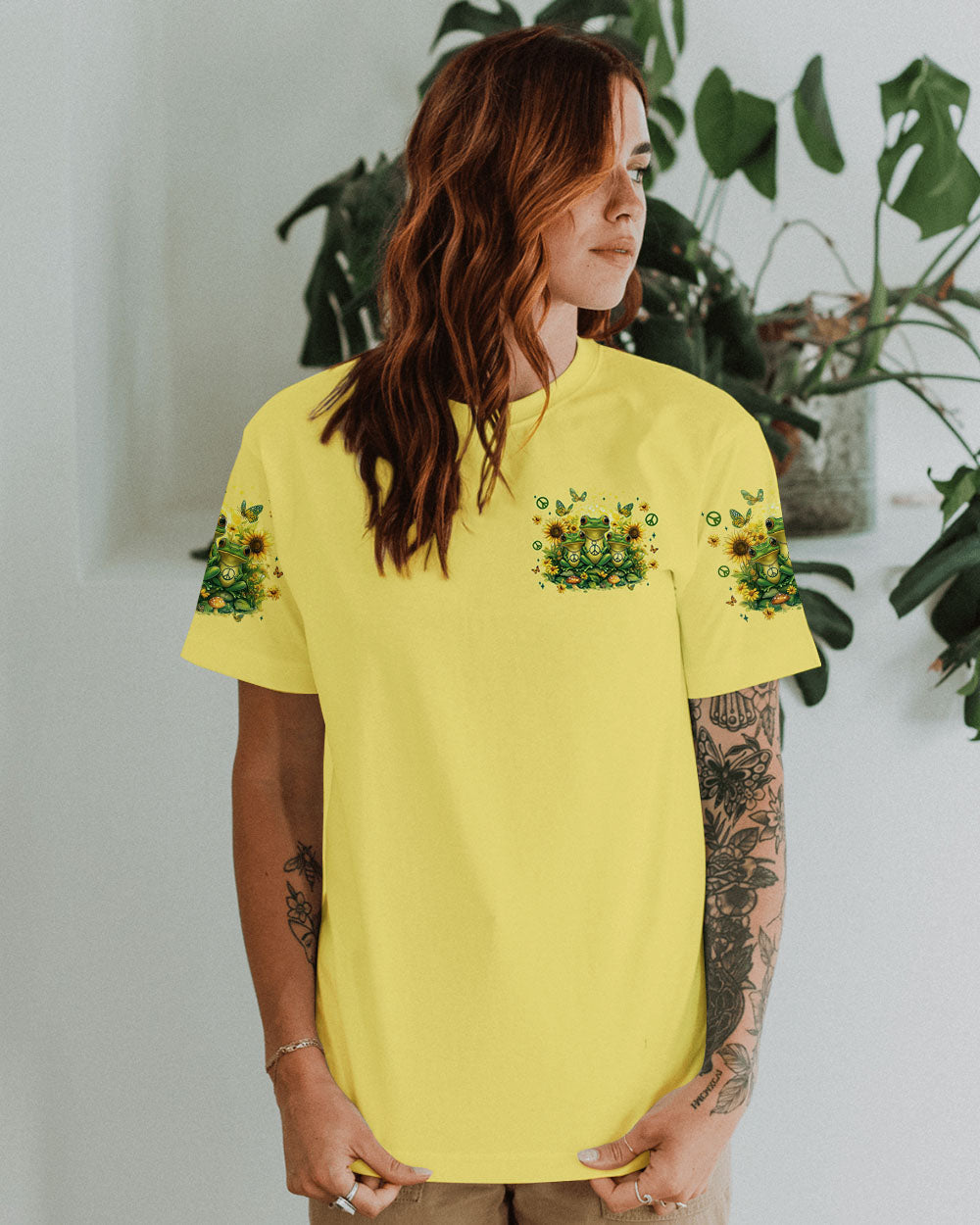 Make Memories with the Right People Cute Peaceful Frogs and Sunflowers AOP Shirts _2_ hSPDI