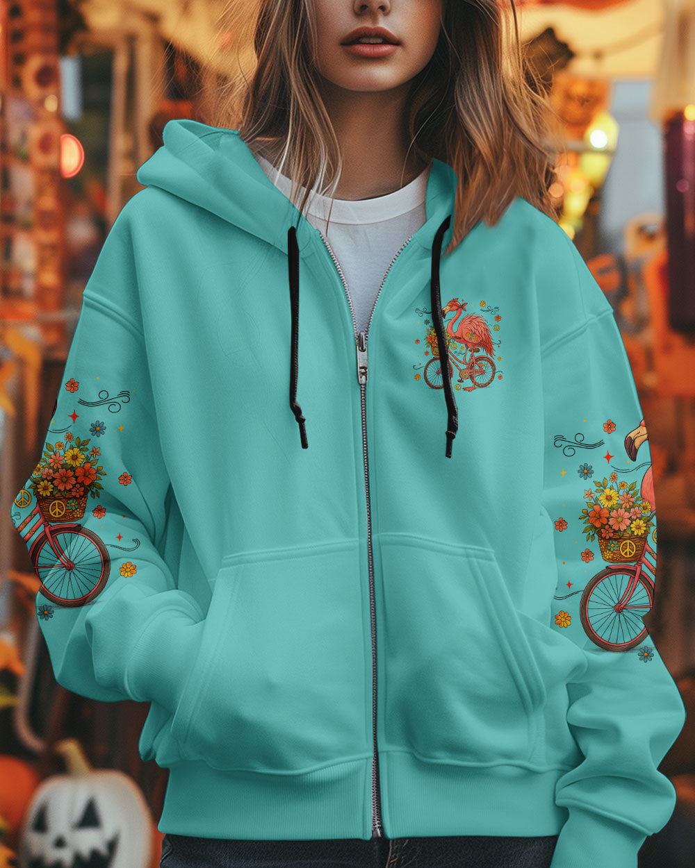 Make Today Flamazing Flamingo Fun Bike Graphic Tee with Flowers _26 Peace Design for Women AOP Shirts _10_ c7urz