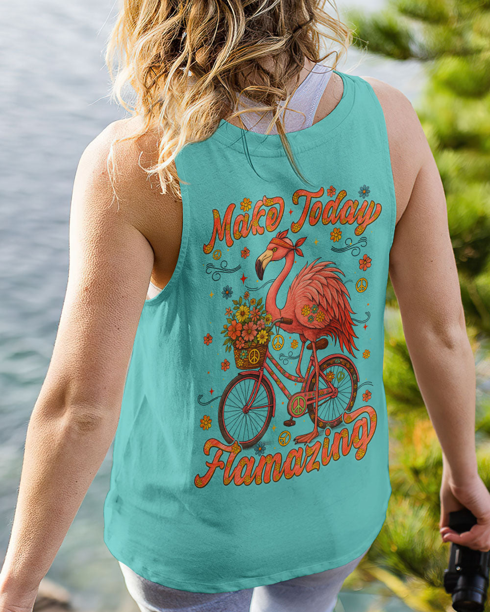 Make Today Flamazing Flamingo Fun Bike Graphic Tee with Flowers _26 Peace Design for Women AOP Shirts _13_ 8ZYpE