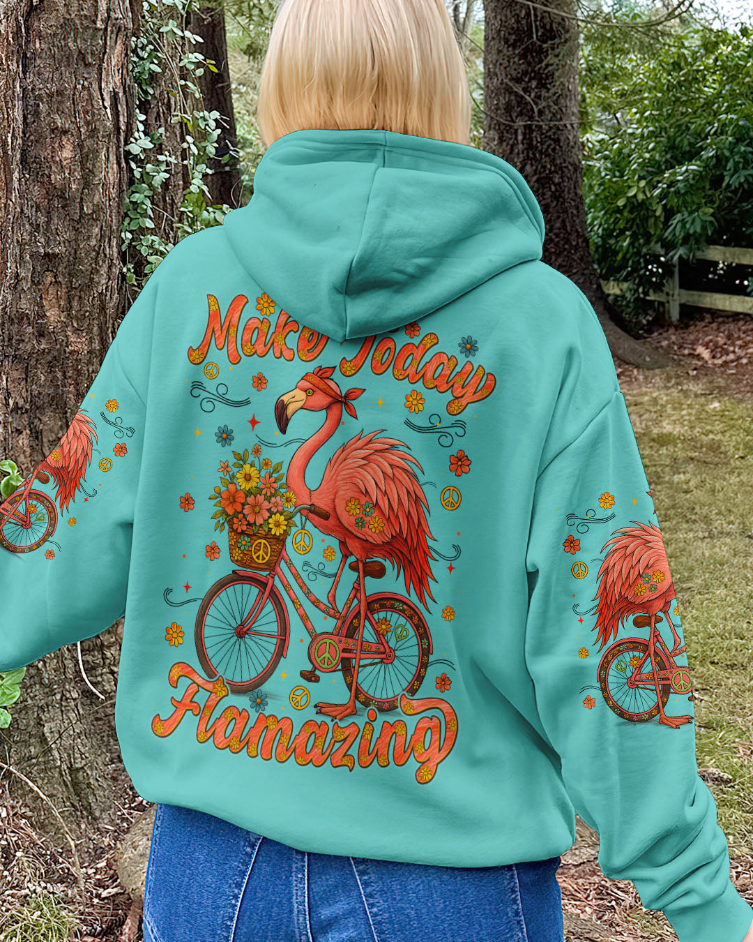 Make Today Flamazing Flamingo Fun Bike Graphic Tee with Flowers _26 Peace Design for Women AOP Shirts _7_ 8zMtG