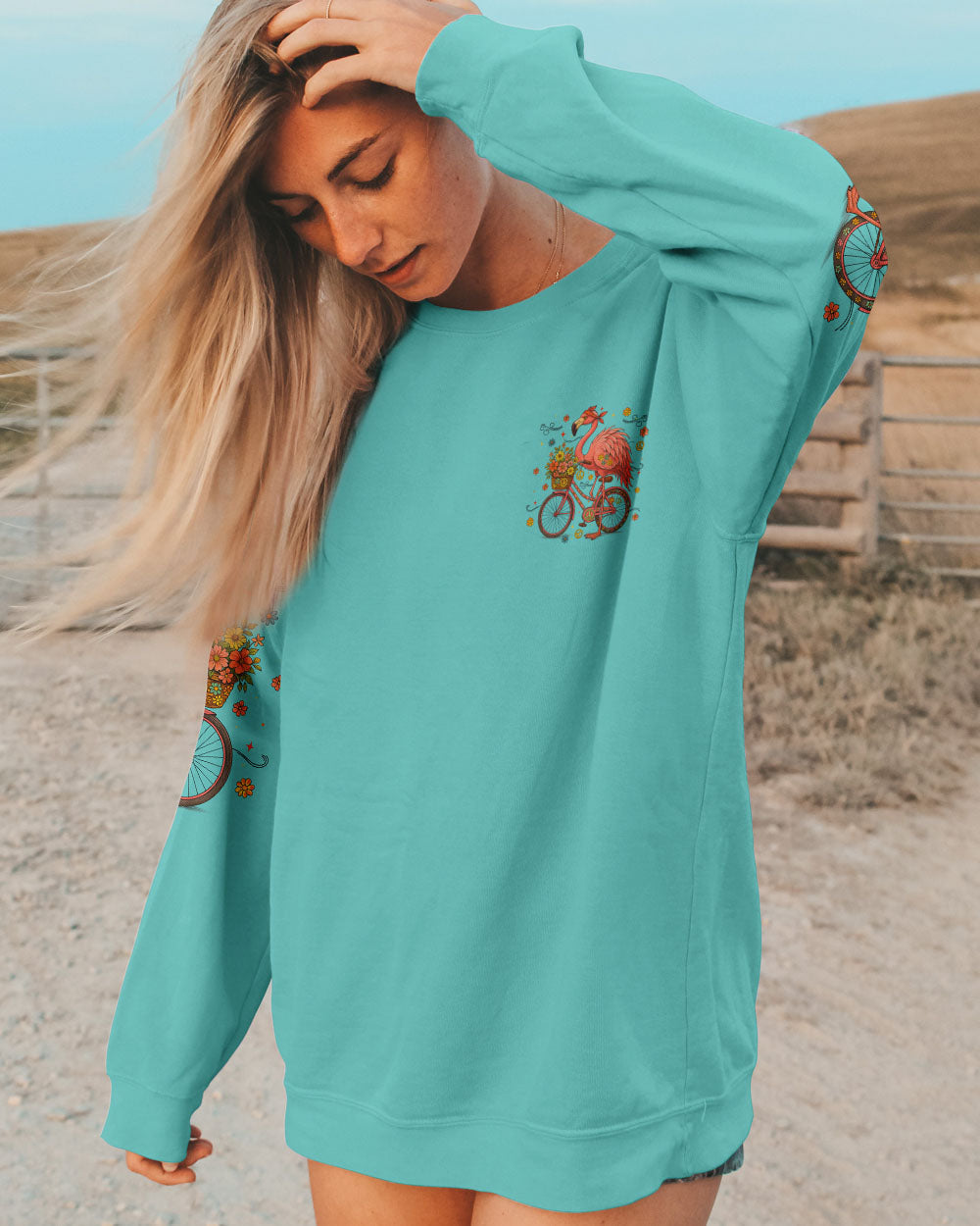 Make Today Flamazing Flamingo Fun Bike Graphic Tee with Flowers _26 Peace Design for Women AOP Shirts _8_ jIOXa