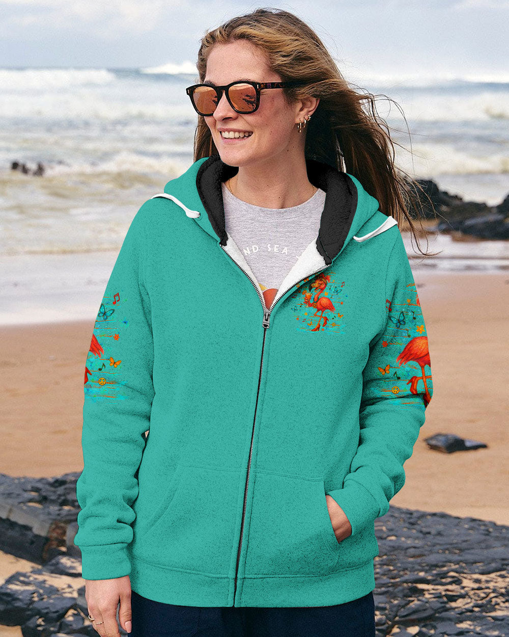 Make Today Flamazing Flamingo Fun Drink Graphic Tee with Music _26 Peace Design for Women AOP Shirt _10_ YI7Yo