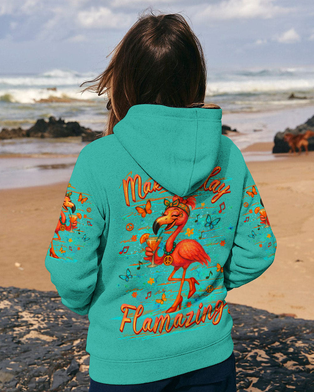 Make Today Flamazing Flamingo Fun Drink Graphic Tee with Music _26 Peace Design for Women AOP Shirt _11_ p0L4W