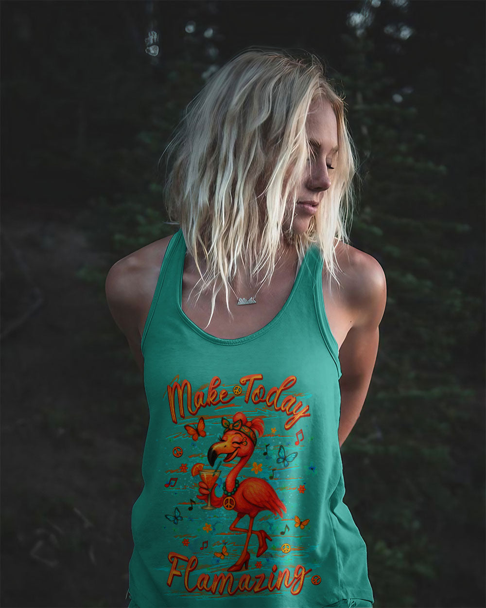 Make Today Flamazing Flamingo Fun Drink Graphic Tee with Music _26 Peace Design for Women AOP Shirt _12_ cdXKP