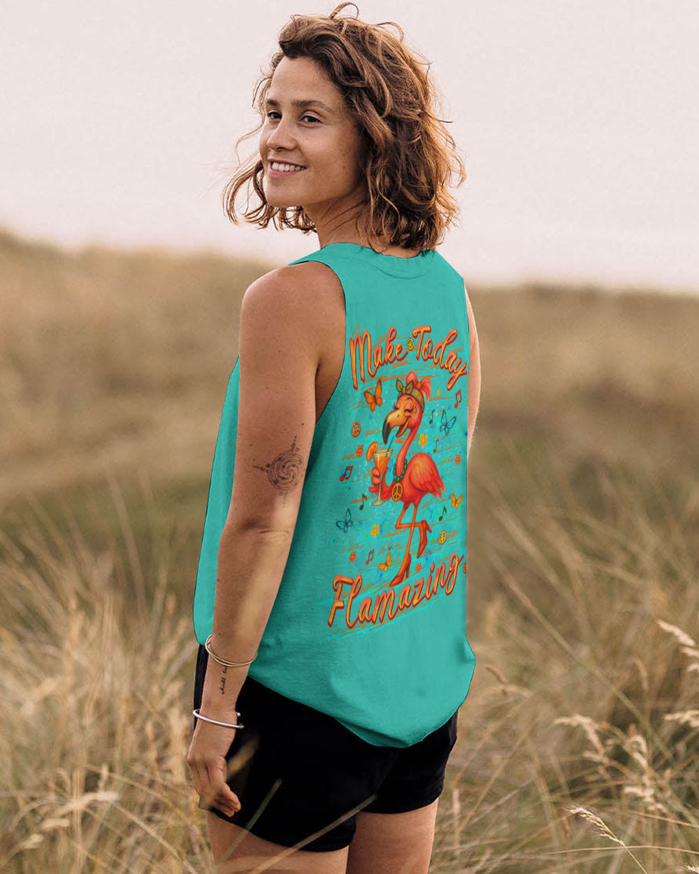 Make Today Flamazing Flamingo Fun Drink Graphic Tee with Music _26 Peace Design for Women AOP Shirt _14_ nG4MK