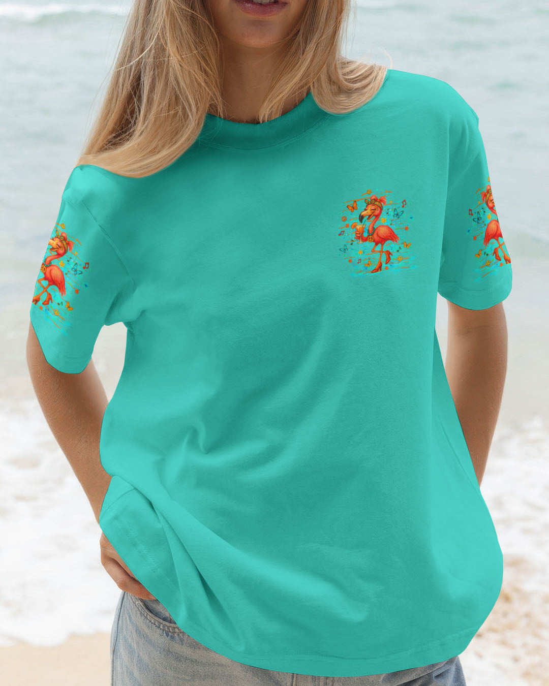 Make Today Flamazing Flamingo Fun Drink Graphic Tee with Music _26 Peace Design for Women AOP Shirt _2_ MhRxR