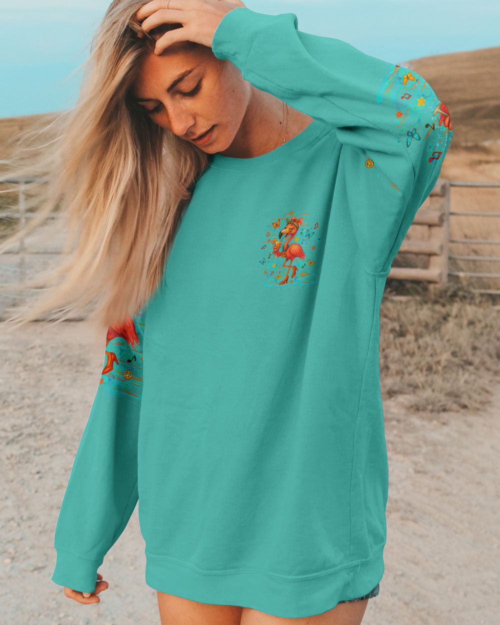 Make Today Flamazing Flamingo Fun Drink Graphic Tee with Music _26 Peace Design for Women AOP Shirt _8_ HElER