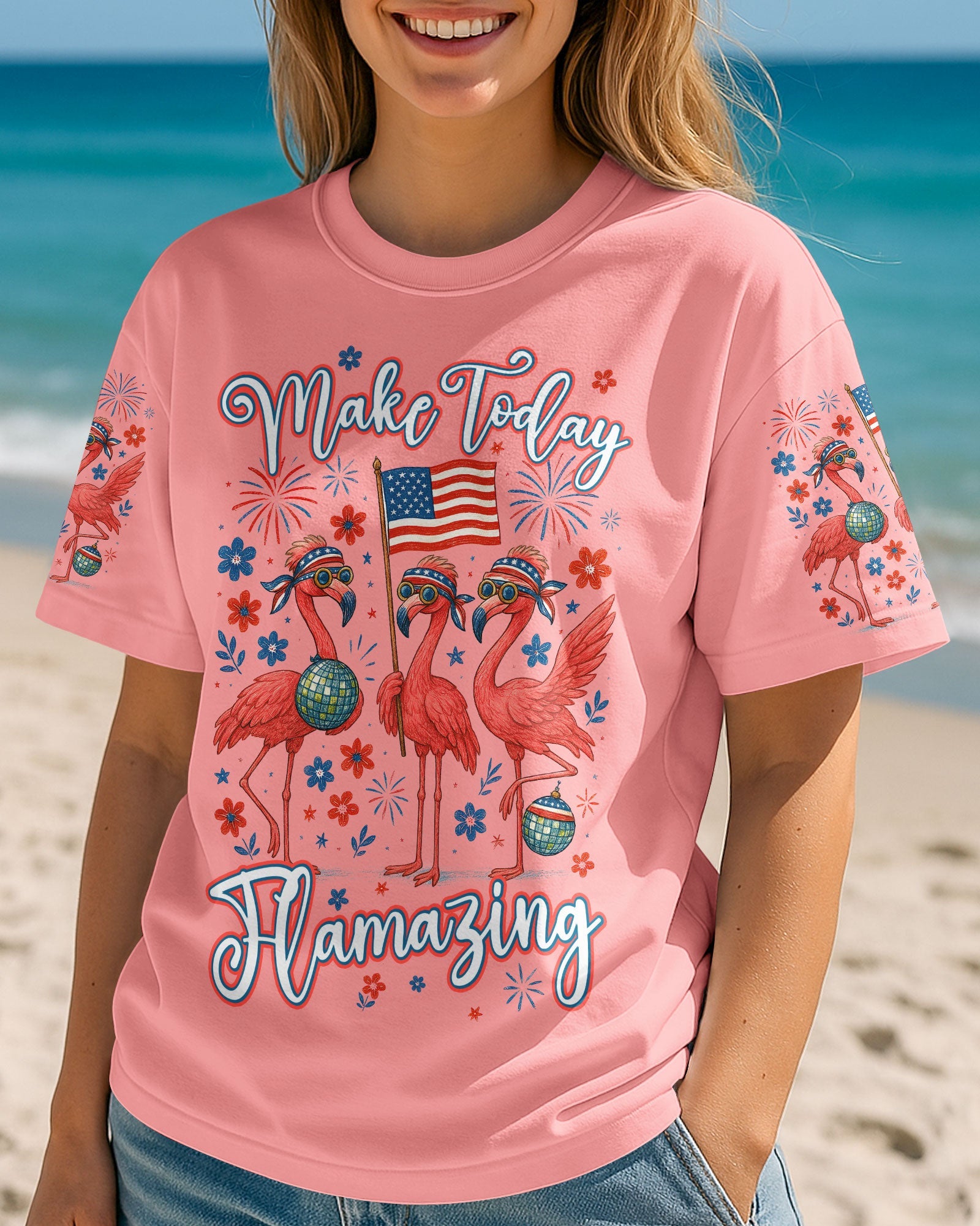 Make Today Flamazing Flamingo Patriotic Graphic Tee with Fireworks _26 USA Flag for Women Tshirt AOP Shirts _2_ 4xv8A