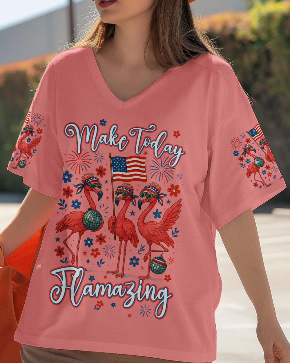 Make Today Flamazing Flamingo Patriotic Graphic Tee with Fireworks _26 USA Flag for Women Tshirt AOP Shirts _3_ 84NnZ