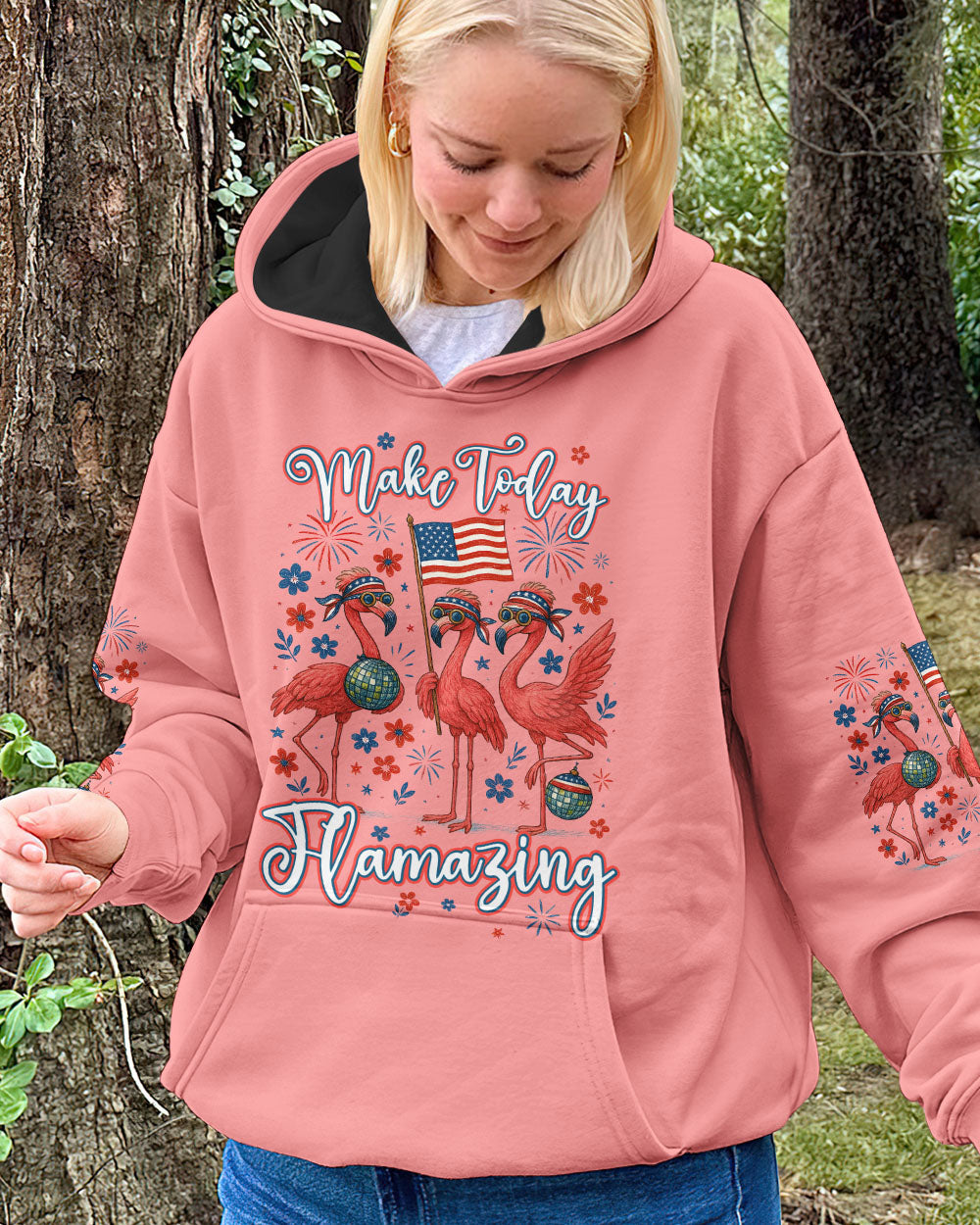 Make Today Flamazing Flamingo Patriotic Graphic Tee with Fireworks _26 USA Flag for Women Tshirt AOP Shirts _4_ vY0hx