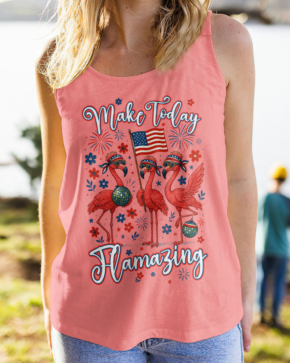 Make Today Flamazing Flamingo Patriotic Graphic Tee with Fireworks _26 USA Flag for Women Tshirt AOP Shirts _8_ 0myVh